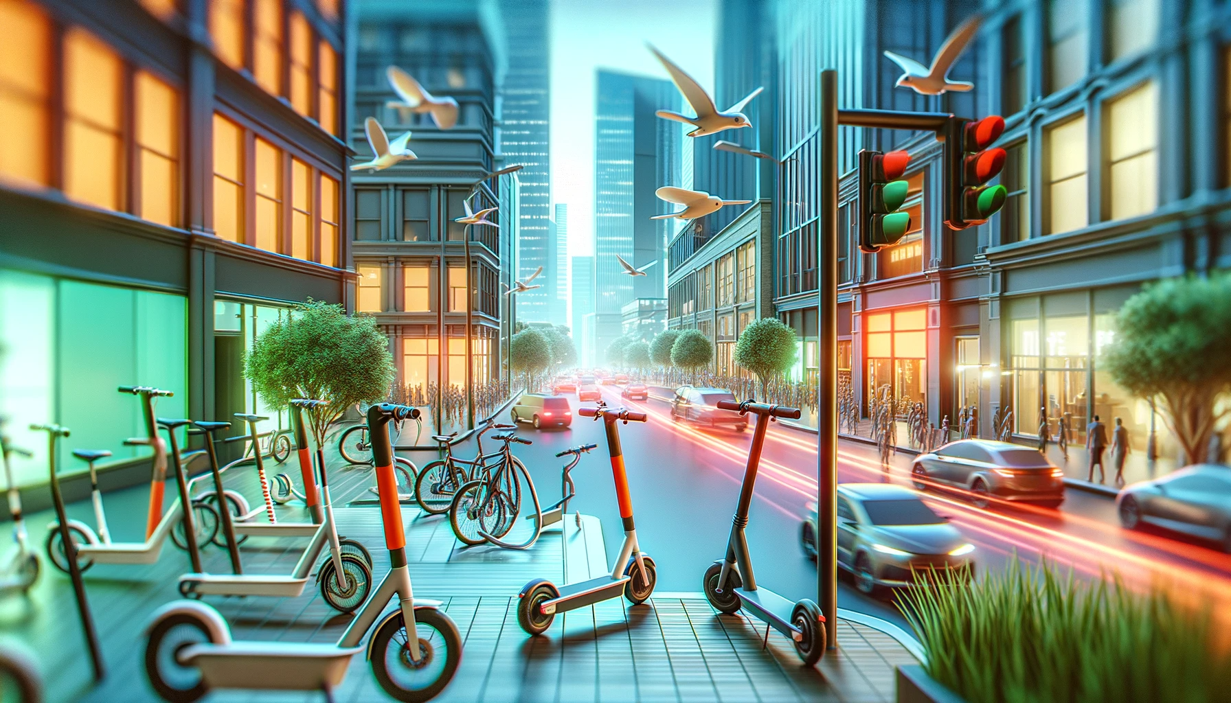 Modern Cityscape with Shared Micromobility