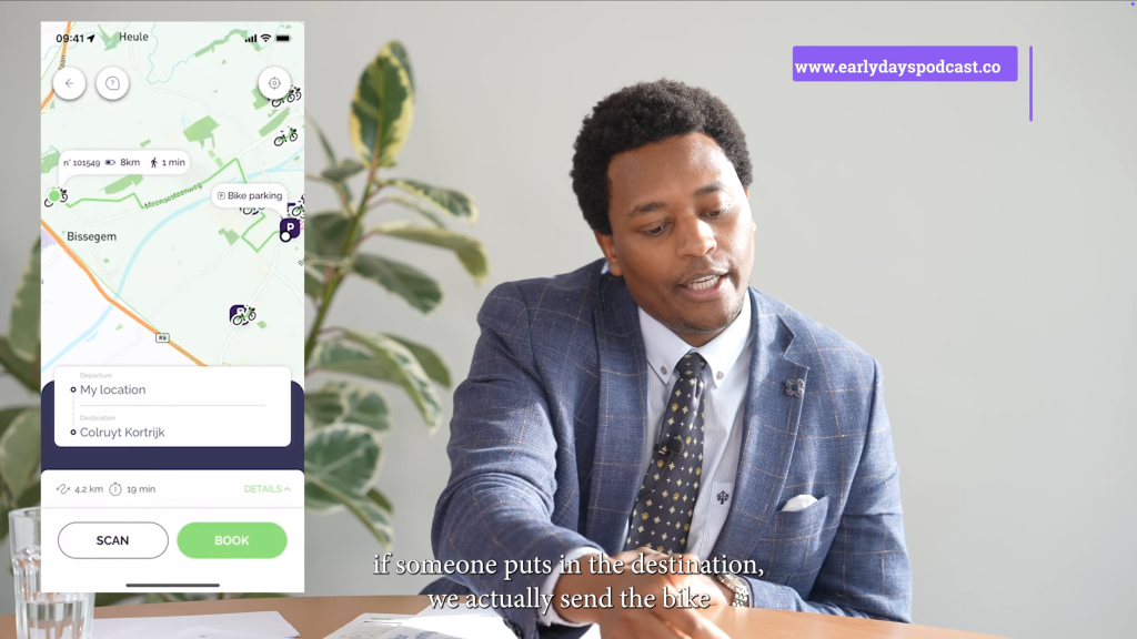 Constantin Vermoere explaining how he solved dedicated shared mobility parking